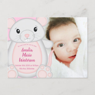 Cartão Postal Mouse Mice Chá de fraldas Pink