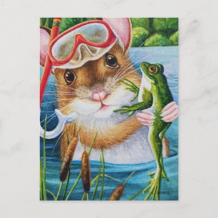 Cartão Postal Mouse Snorkel & Máscara Com Arte Por Aquarela