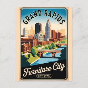 Cartão Postal Móveis Antigos Grand Rapids Michigan Cidade Retro