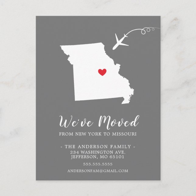 Cartão Postal Movendo a placa de Posto MISSOURI de Estado do Anú (Frente)