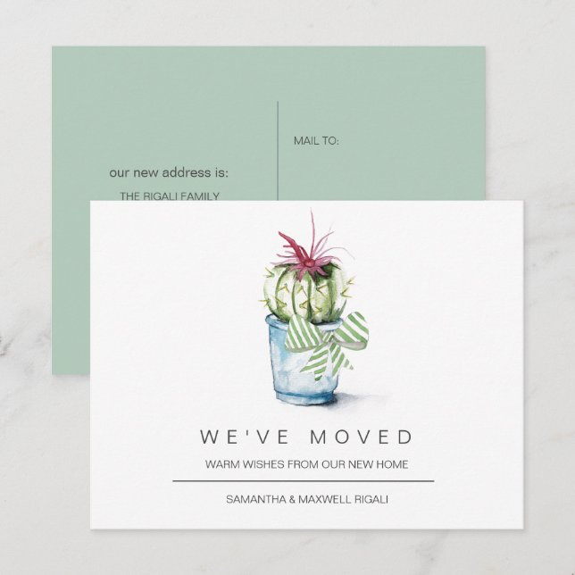 Cartão Postal Movendo Cartões-Postais de Anúncio Cactus Aquarela (Frente/Verso)