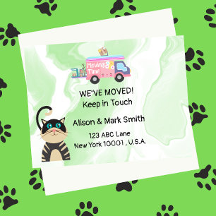 Cartão Postal Movendo o anúncio Nova Casa com gato