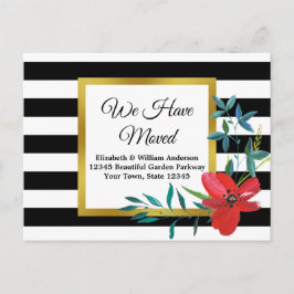 Cartão Postal Movimentamos Flor Vermelho Striped Preto e Branco