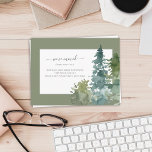 Cartão Postal Movimentamos o novo Home Script Pine Tree Green<br><div class="desc">Movimentamos o novo cartão-postal verde de árvore de pinheiro do Home Script Este design apresenta pinheiros de aquarela e caligrafia personalizada de script em um plano de fundo simples.</div>