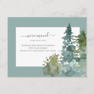 Cartão Postal Movimentamos o novo Home Script Pine Tree Teal