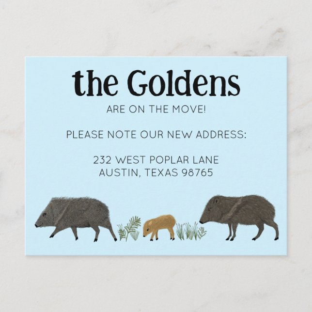 Cartão Postal MOVING ANNOUNCEMENT Javelina Family Southwest (Frente)