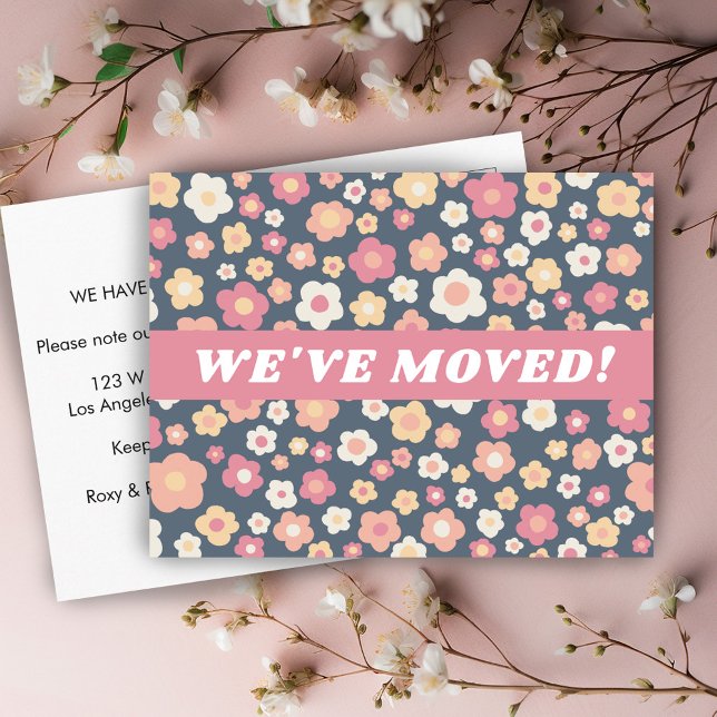 Cartão Postal MOVING ANUNCEMENT Floral Daisies Patterno PERSONAL (MOVING ANNOUNCEMENT Floral Daisies Pattern CUSTOM Postcard
)
