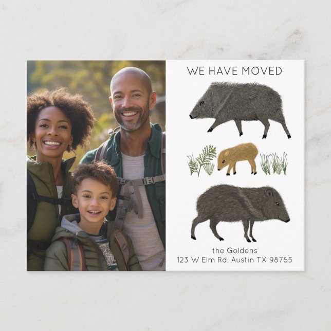 Cartão Postal MOVING ANUNCEMENT Javelina Family Desert PERSONALI (Frente)