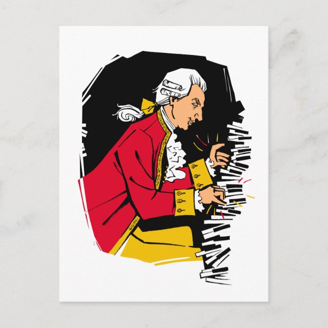 Cartão Postal Mozart toca piano (Frente)