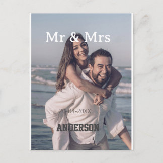 Cartão Postal Mr & Mrs add family name photo date wedding family