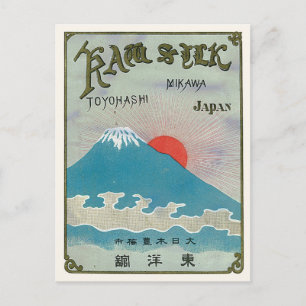 Cartão Postal Mt. Fuji E Sun Vintage Rótulo Da Seda Japonês
