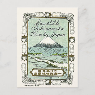 Cartão Postal Mt. Fuji Etiqueta de Seda Japonesa Vintage