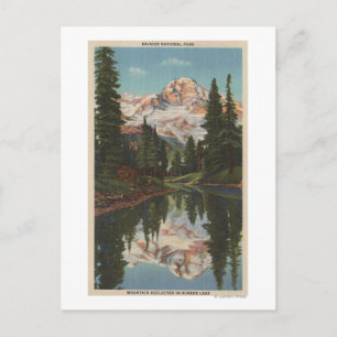 Cartão Postal Mt. Rainier, WA - Lago Espelho com Reflexão Mt.