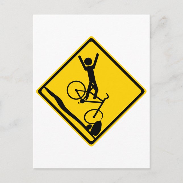 Cartão Postal Mtn Biker Crash Road Sinal (Frente)