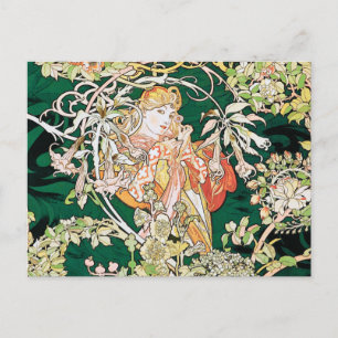 Cartão Postal Mucha Art Nouveau: Mulher Com Daisy