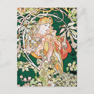 Cartão Postal Mucha Art Nouveau: Mulher com Daisy