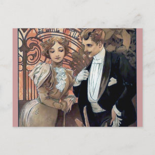 Cartão Postal Mucha flerta homem amor romântico
