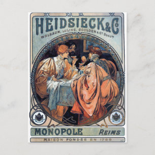 Cartão Postal mucha Heidsieck & G cerveja art deco poster