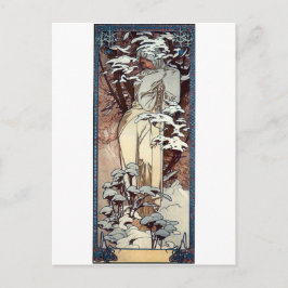 Cartão Postal mucha inverno arte nouveau poster mulher neve