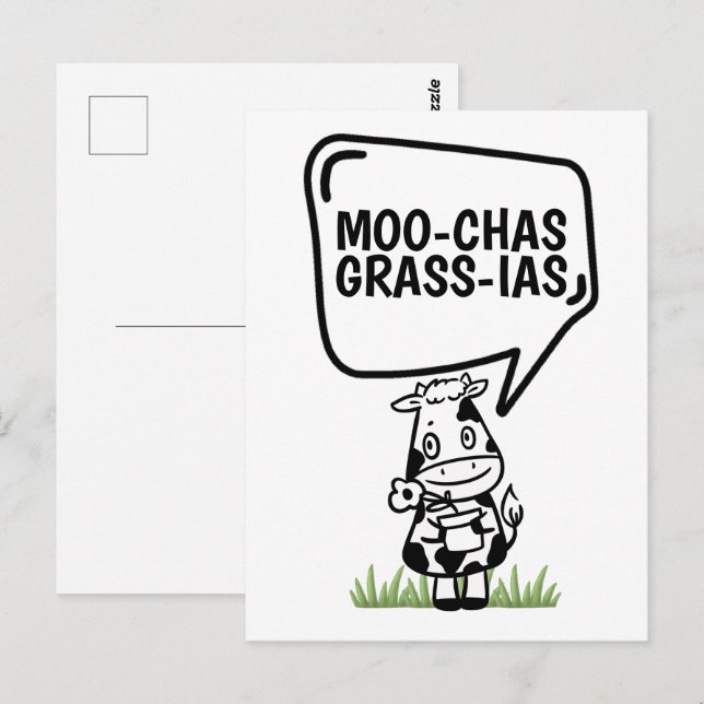 Cartão Postal Muchas Gracias Cow Pareciam Muitos Obrigados Engra (Frente/Verso)