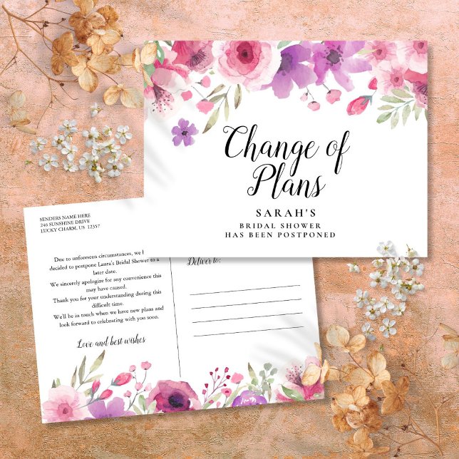 Cartão Postal Mudança de Data Adiada Evento Cancelado Floral (Criador carregado)