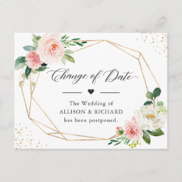 Cartão Postal Mudança de Data Elegante Floral Rosa Bege Geométri