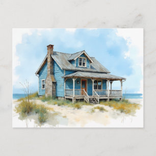 Cartão Postal Mudança de Endereço Casa de Praia Estilo Aquarela