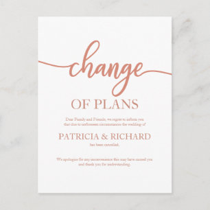 Cartão Postal Mudança De Planos Casamento Adiado Dourado Rosa