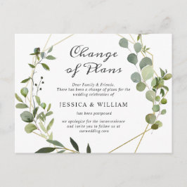 Cartão Postal Mudança de Planos Casamento Elegante de Eucalyptus