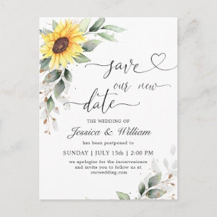 Cartão Postal Mudança de Planos Girassóis Elegantes Casamento Fl