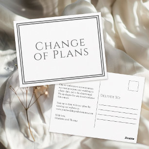 Cartão Postal Mudança de Planos Reagendar Casamento ou Evento