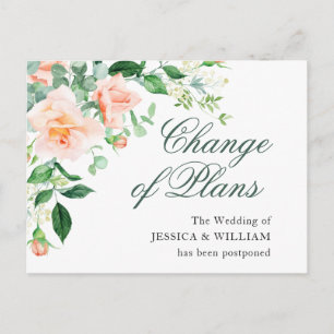Cartão Postal Mudança de Planos Rosas Bege Elegantes Casamento