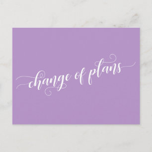 Cartão Postal Mudança de planos roxos elegantes casamento adiado