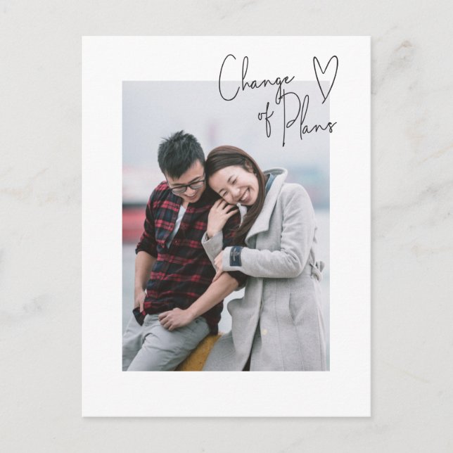 Cartão Postal Mudança de Planos Script Simples Foto Adiamento (Frente)