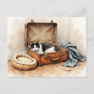 Cartão Postal Mudança Divertida de Endereço do Gato Preto e Bran