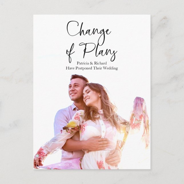 Cartão Postal Mudança Simples e Moderna de Planos Casamento Adia (Frente)