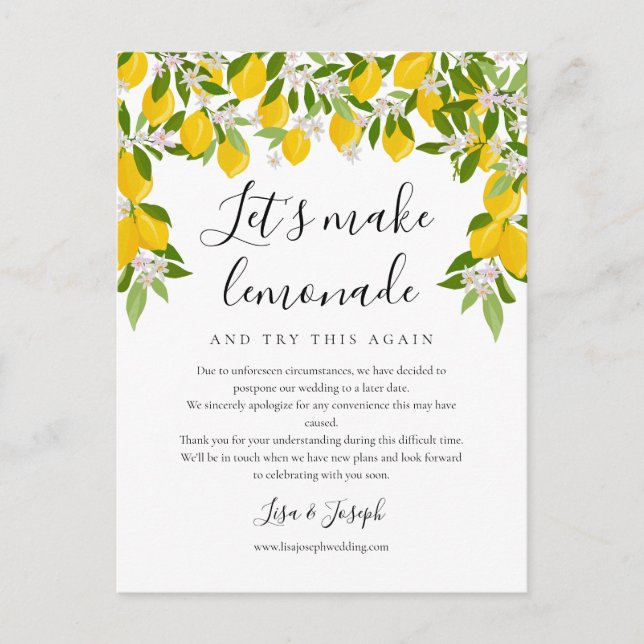 Cartão Postal Mudar a Data Adiada Cancelada Limões Foto (Frente)