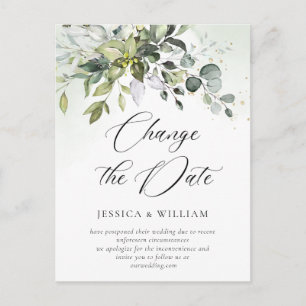 Cartão Postal Mudar a Data Casamento Elegante Eucalipto