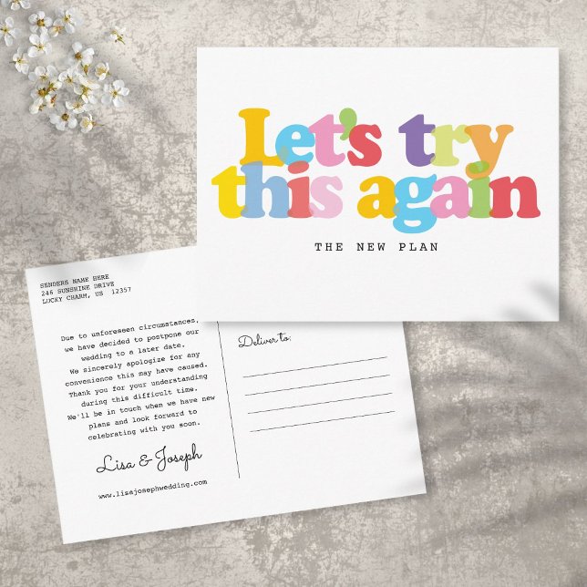 Cartão Postal Mudar a data do evento adiado Colorido (Criador carregado)