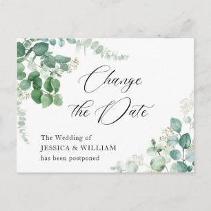 Cartão Postal Mudar a Data Elegante Casamento Eucalipto