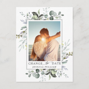 Cartão Postal Mudar a Data Elegante Eucalipto FOTO Casamento