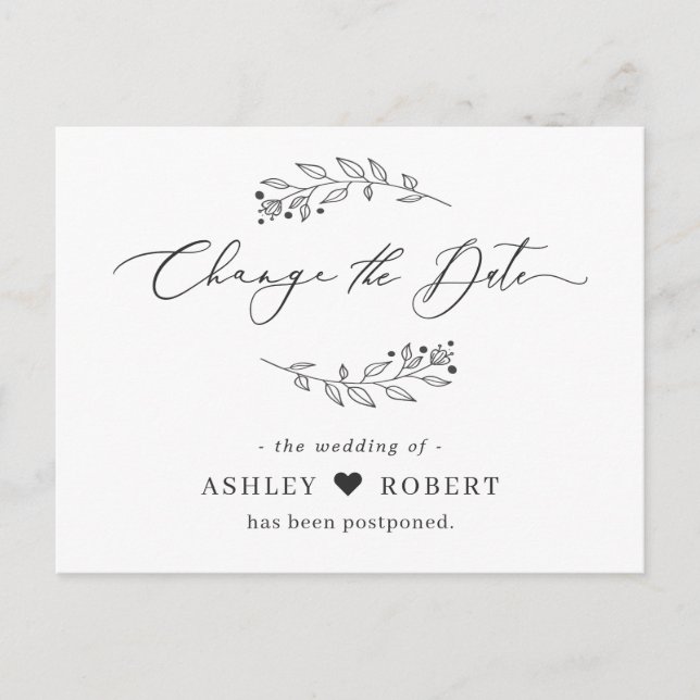 Cartão Postal Mudar a Data Postergada Simples Folhas Desenhadas  (Frente)