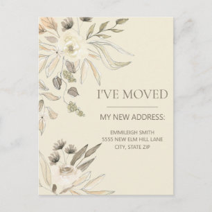 Cartão Postal Mudar Endereço Creme Marrom Aquarela Floral