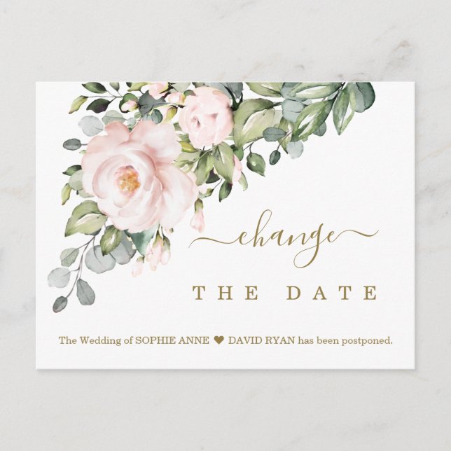 Cartão Postal Mudar O Casamento De Flores De Blush Rosa (Frente)