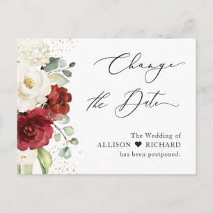 Cartão Postal Mudar o Script de Data Floral Vermelho Branco Euca