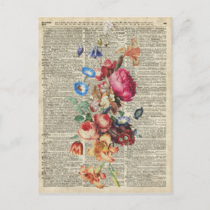 Cartão Postal Muitas Flores Coloridas Em Uma Página De Dicionári