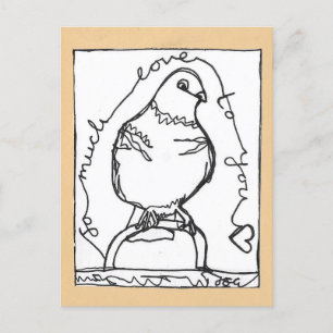 Cartão Postal Muito Amor Pigeon Postcard Linha Contínua