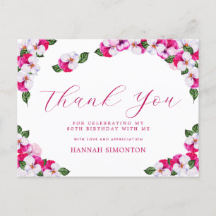 Cartão Postal Muito Bonito Obrigado Floral Rosa pelos 80 Anos