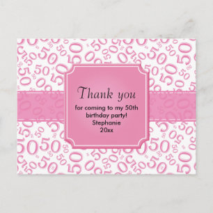 Cartão Postal Muito Obrigado 50 Padrão de Número Aleatório Rosa/