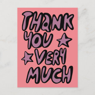 Cartão Postal MUITO OBRIGADO Letras Bolha Roxo Rosa